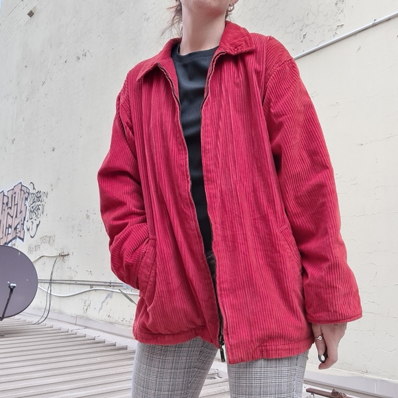 Red corduroy jacket with plaid lining - Picture 4 of 15